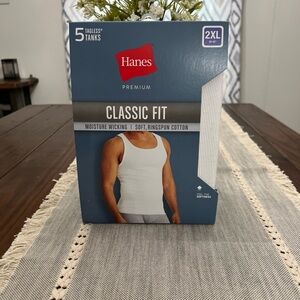 Hanes Mens Premium Classic Fit 5 Pack  2XL  50”-52” TANKS 100% Cotton New